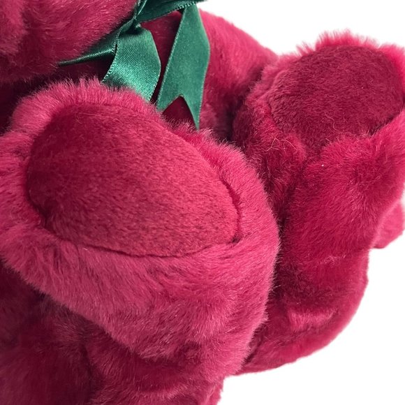 Ty Teddy 13" Beanie Baby Buddies Cranberry Red Plush Bear Green Ribbon Rare - Picture 6 of 7